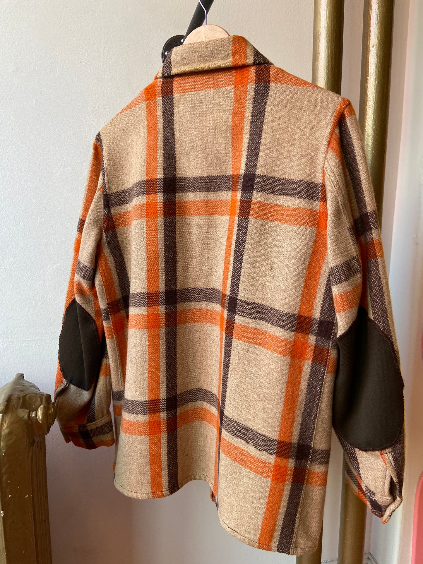 60's Monarch Brown & Orange Wool Plaid Shacket