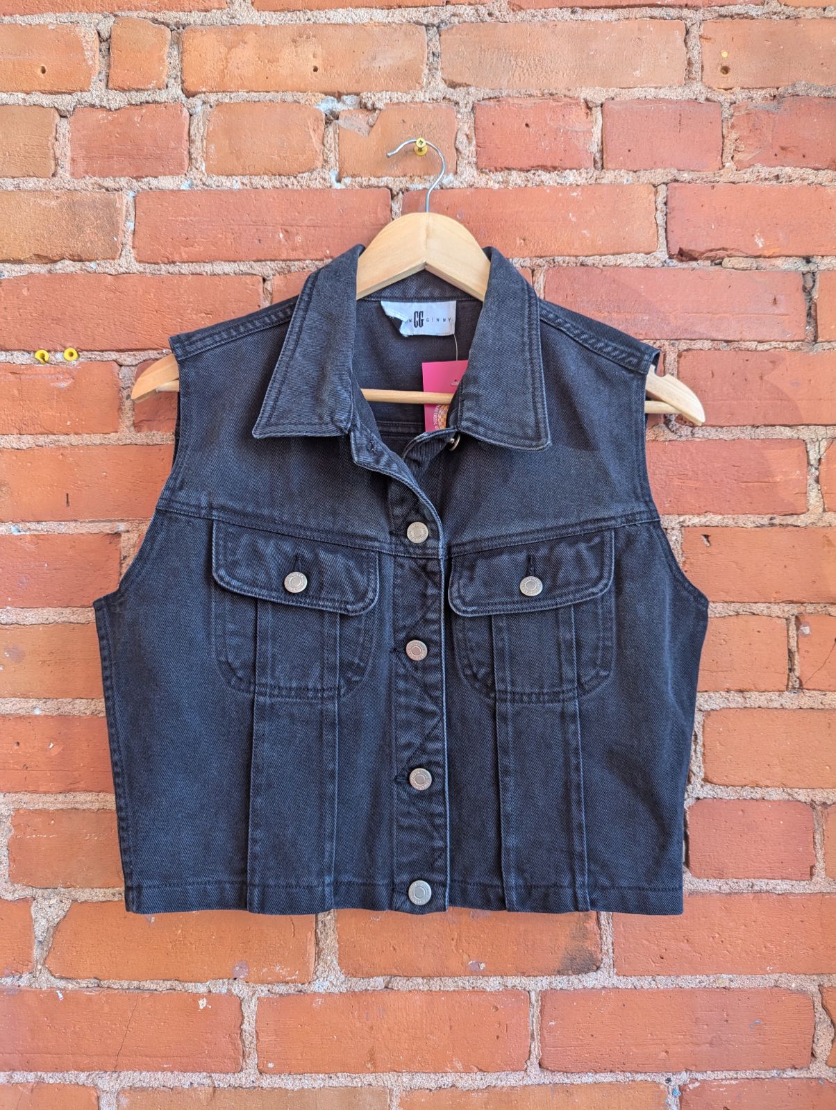 1990s Cotton Ginny Black Denim Vest