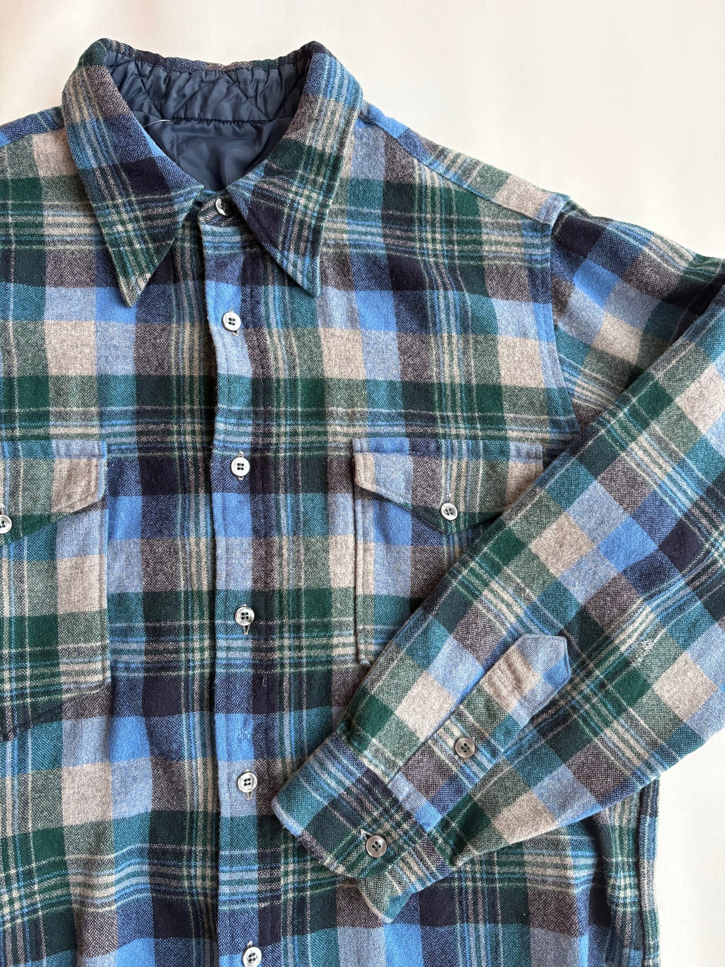 *Blue Plaid Wool Flannel Button-Up