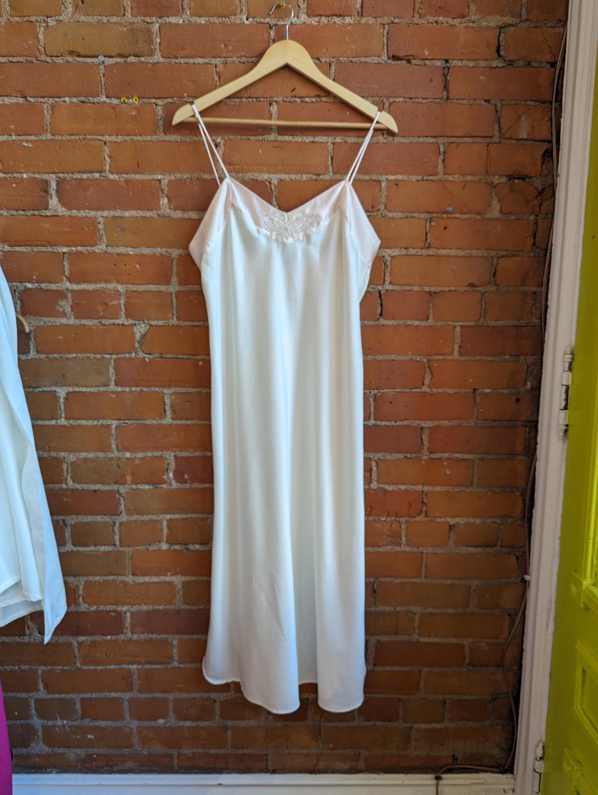 1990s Clasilk Cream and Baby Pink Butterfly Slip Dress and Robe Set