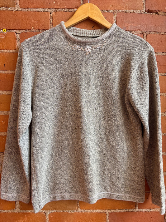 Neutral Sweater With Floral Embroidery