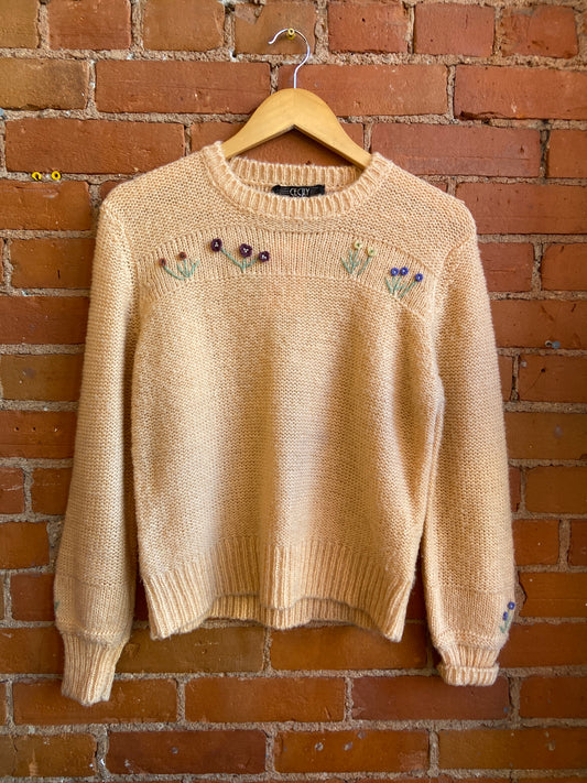 90's Embroidered Cottagecore Peach Sweater