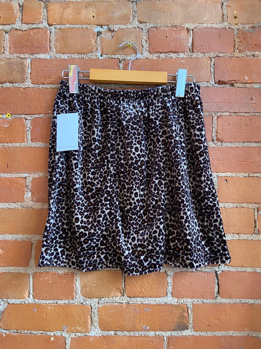 1900s Jean Works & Company Velour Leopard Print Mini Skirt