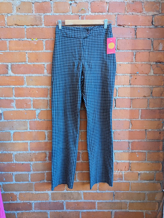 1990s Straight Leg Brown and White Plaid Pants