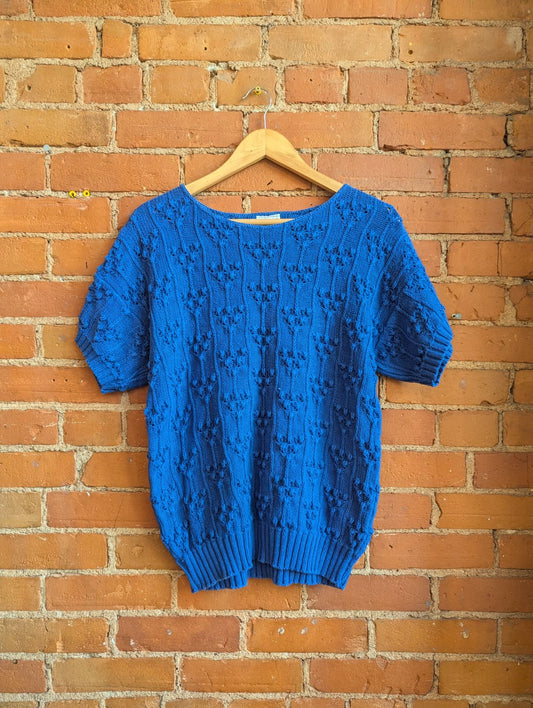 1980s Bedford Fair Blue Short Sleeve Sweater