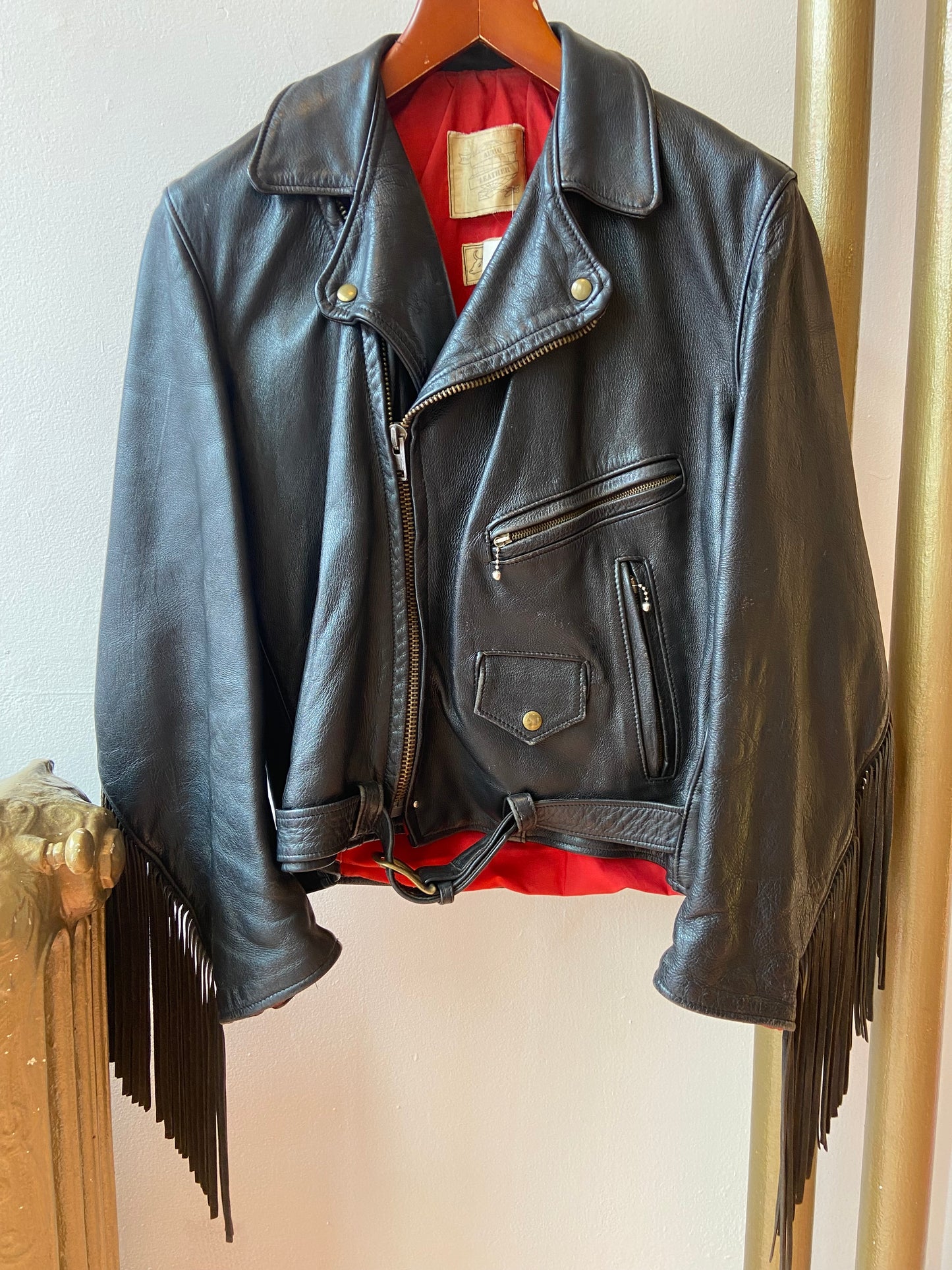 Black Leather Fringe Motorcycle Jacket