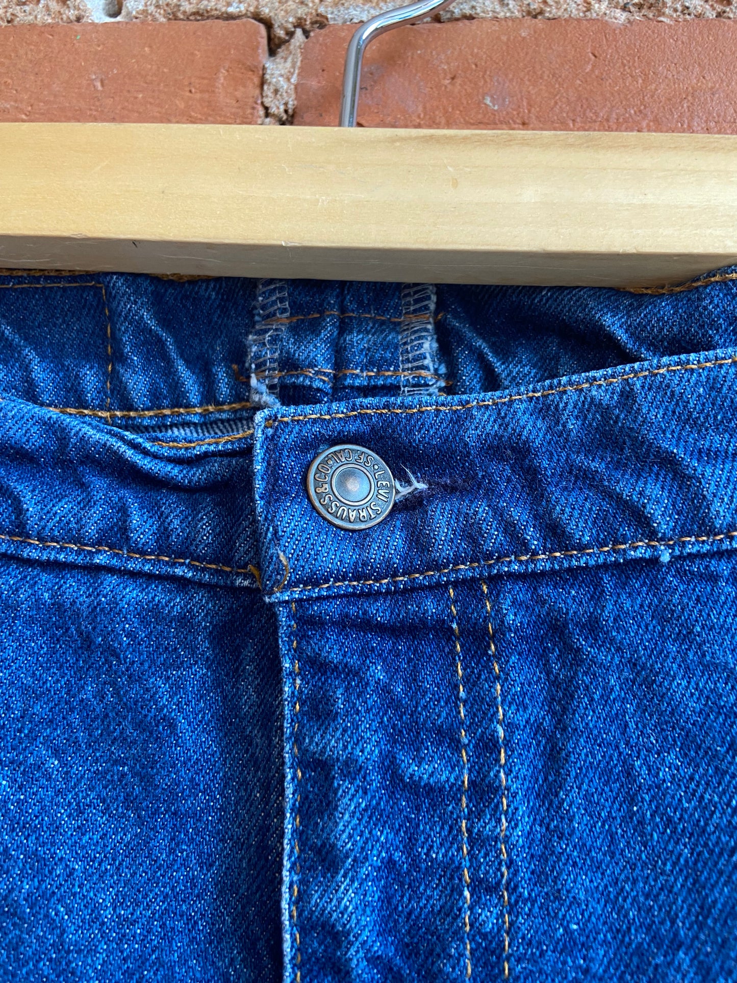 Upcycled Levis Dark Wash Denim Skirt With Frayed Hem