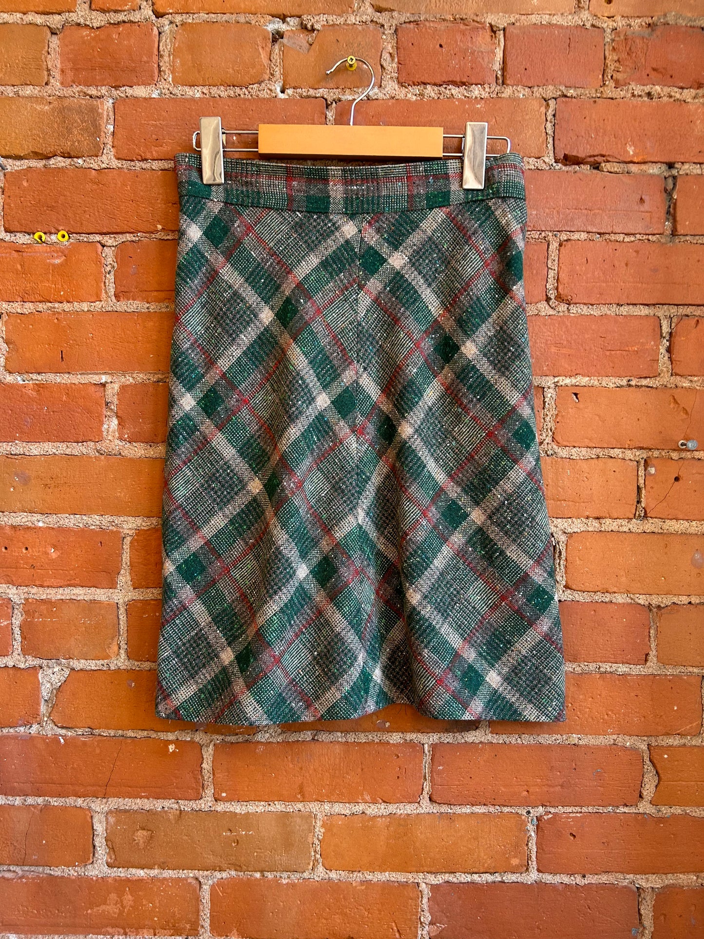 Green Plaid Wool Skirt