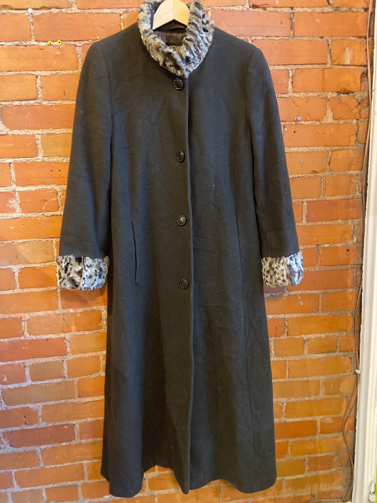 Wool Chocolate and Leopard Maxi Coat