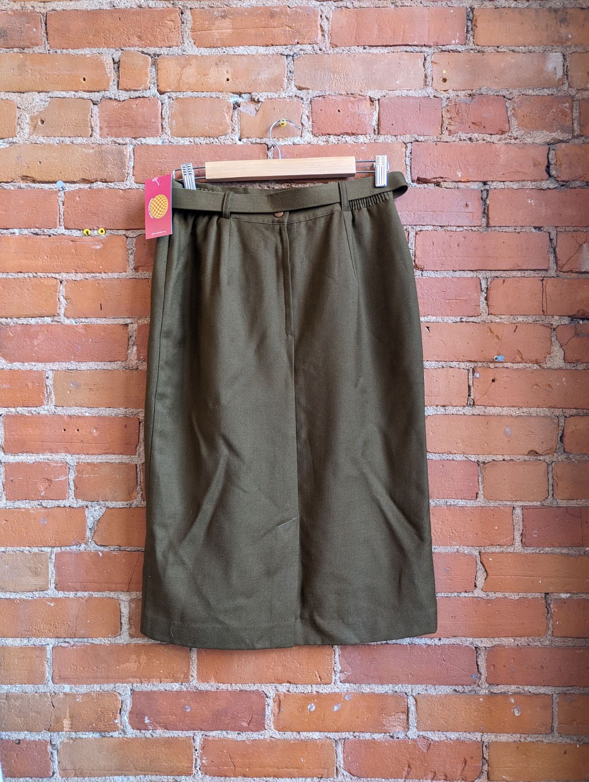 1980s Moda Petite Olive Belted Wool Skirt