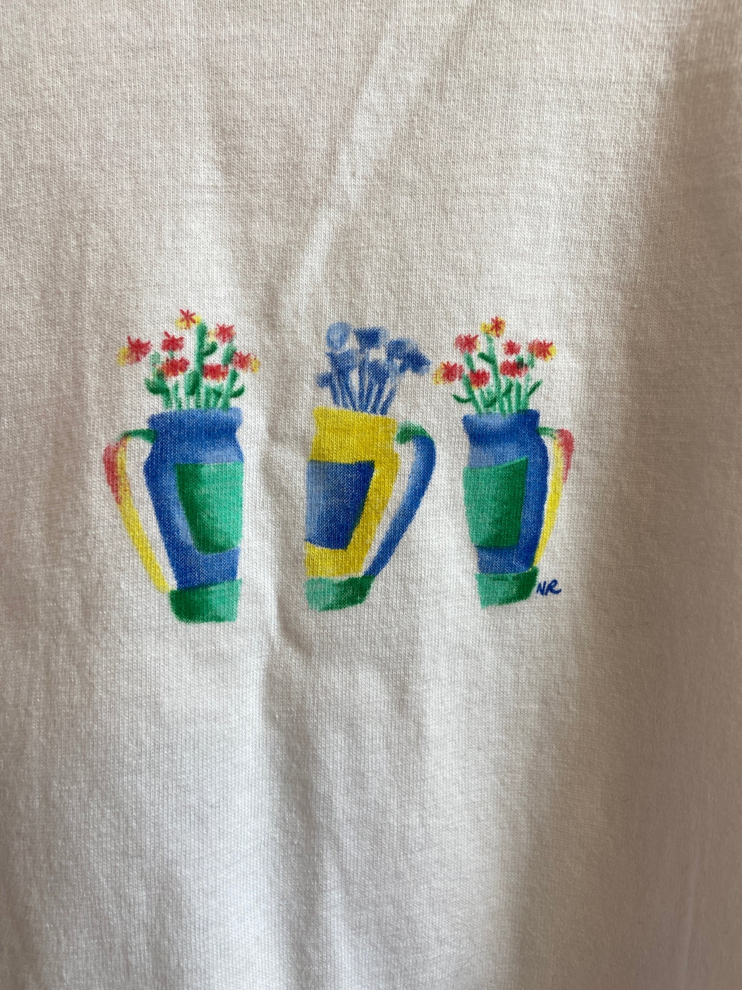 1990s Northern Reflections NWT White T-Shirt With Flower Pot Graphic