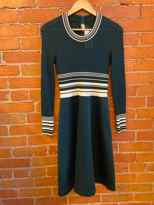 70’s Ribbed Green Dress with Stripe Details