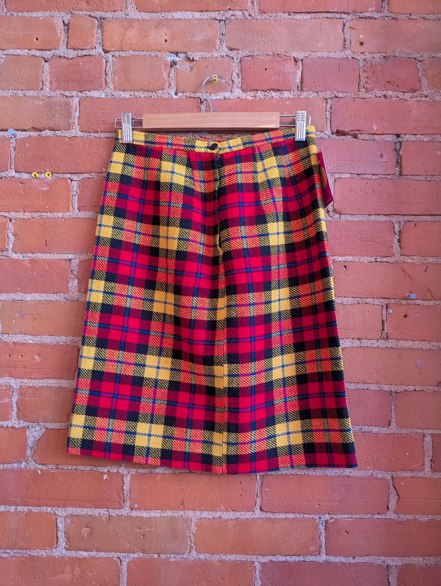 1960s Red, Yelllow, Blue and Black Woven Plaid Skirt