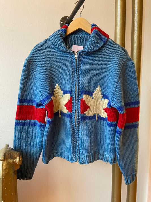 Blue Mary Maxim Knit Hockey Sweater