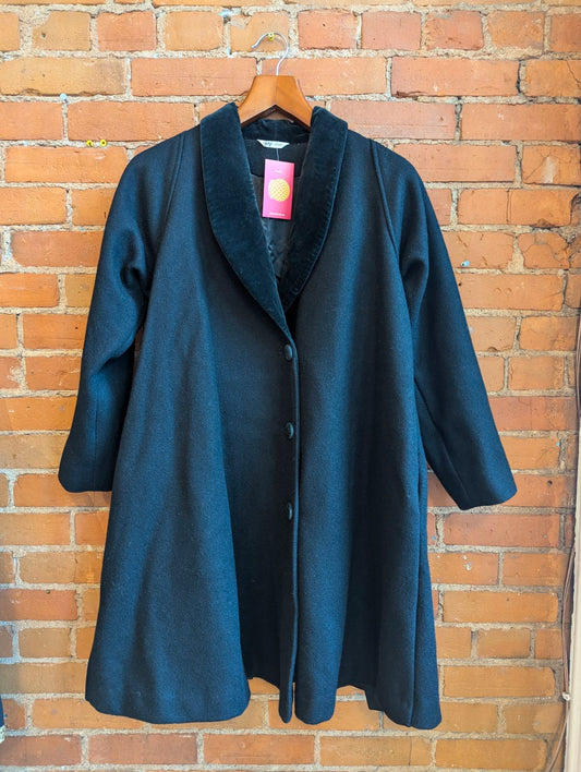 1990s Le Chateau Black Wool Swing Coat