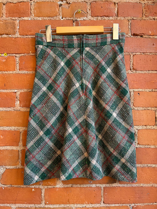 Green Plaid Wool Skirt