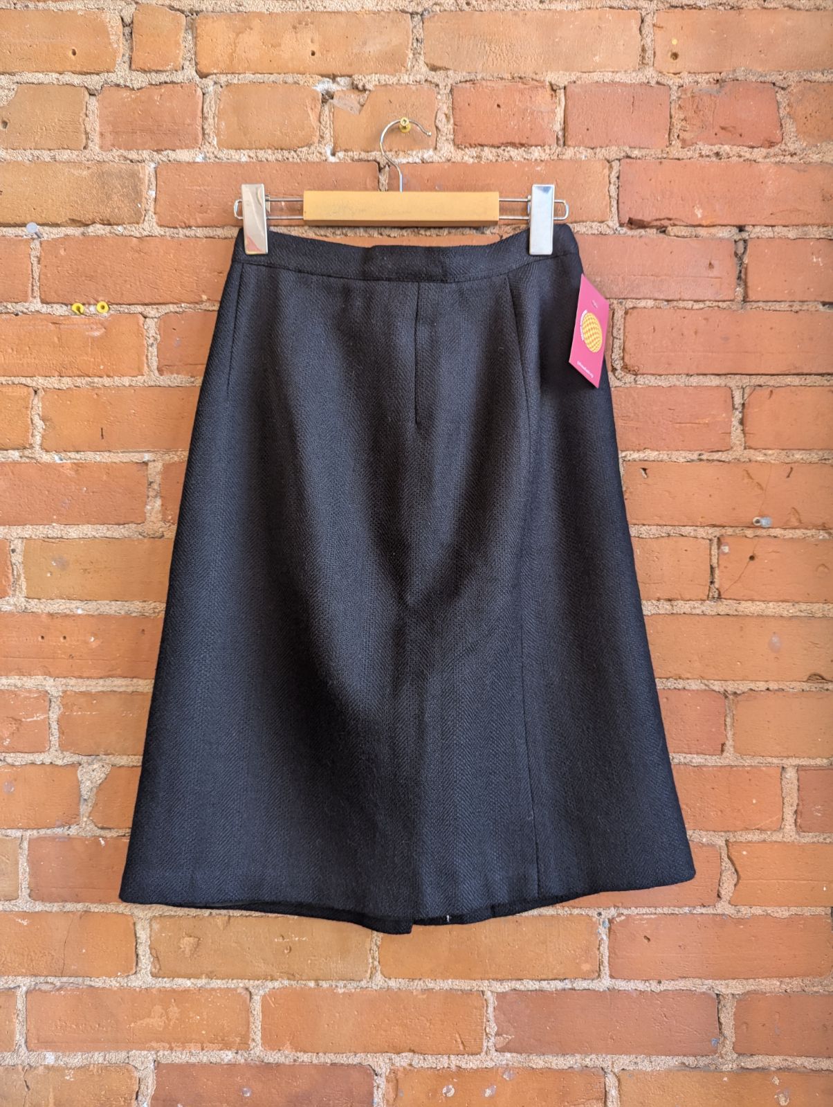 1980s Miss Renfrew Black Button Front Wool Skirt