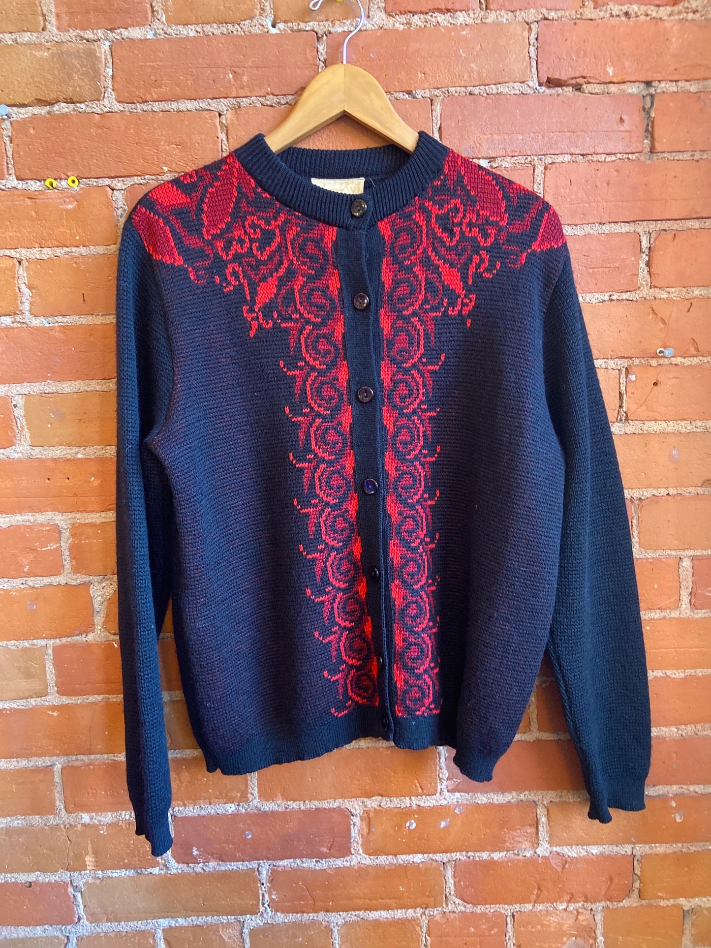 Black & Red Wool Button Up Sweater