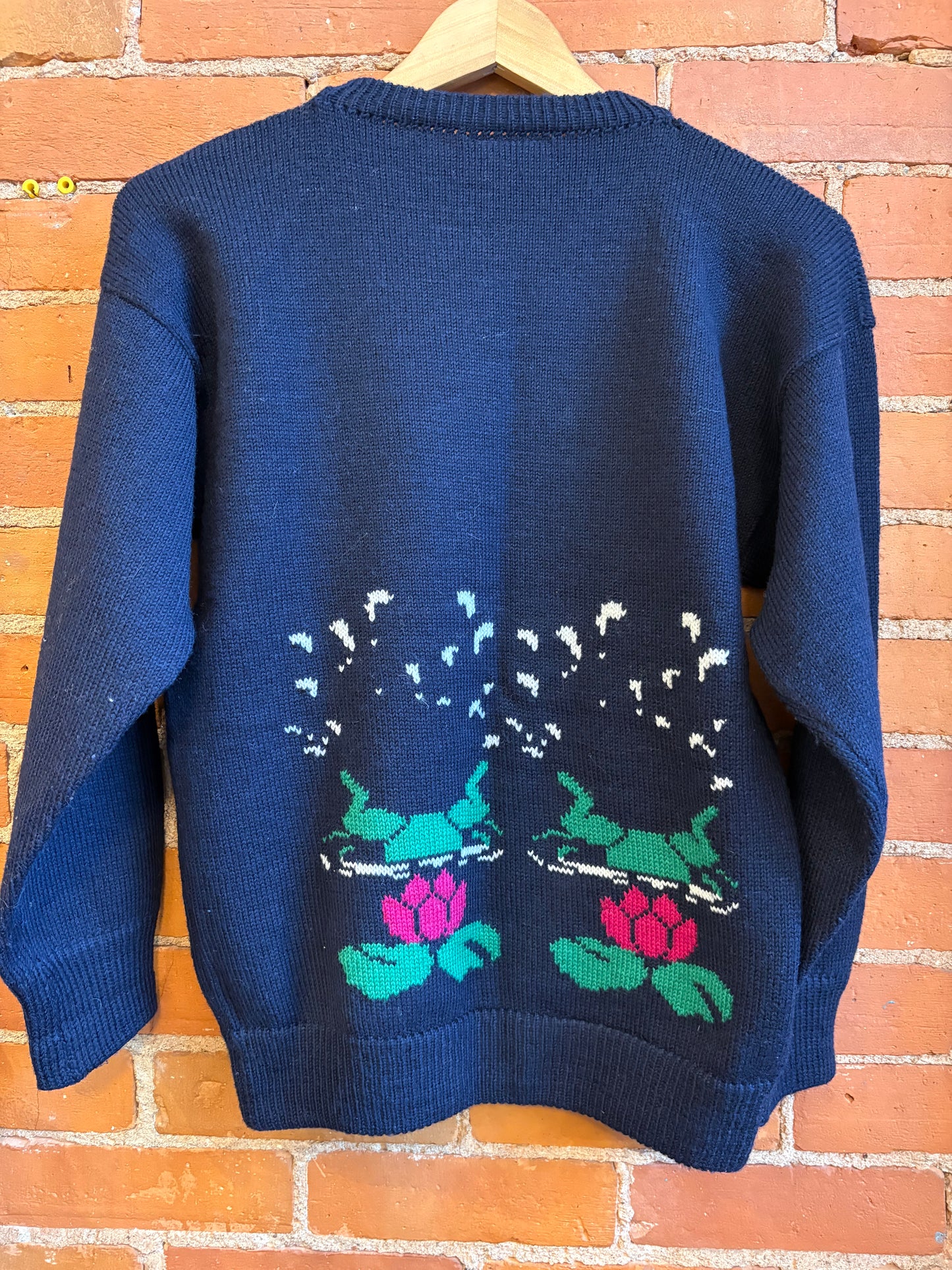 *3D Knit Navy Wool Frog Sweater