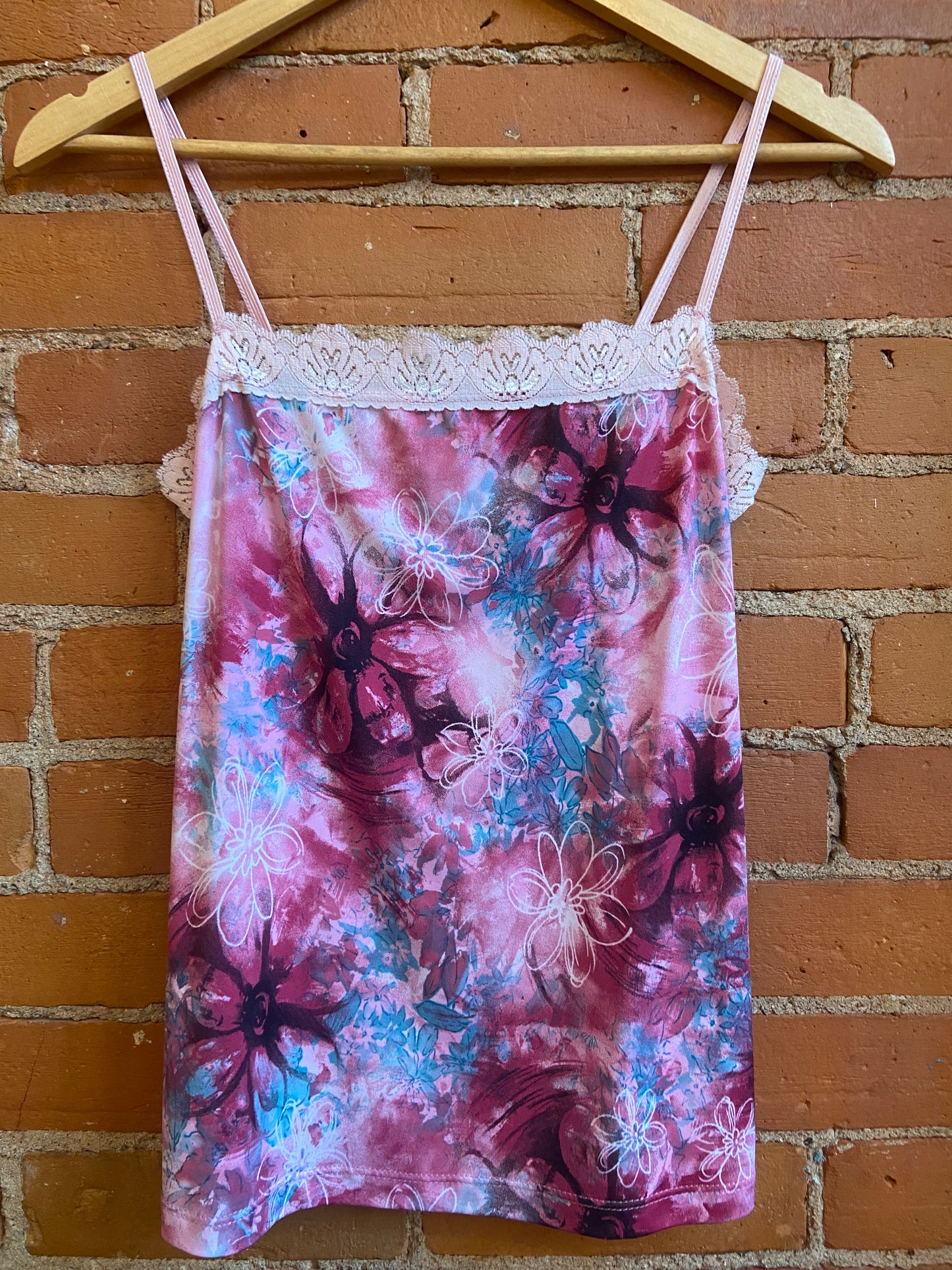 Y2K Pink Floral Print Lace Cami