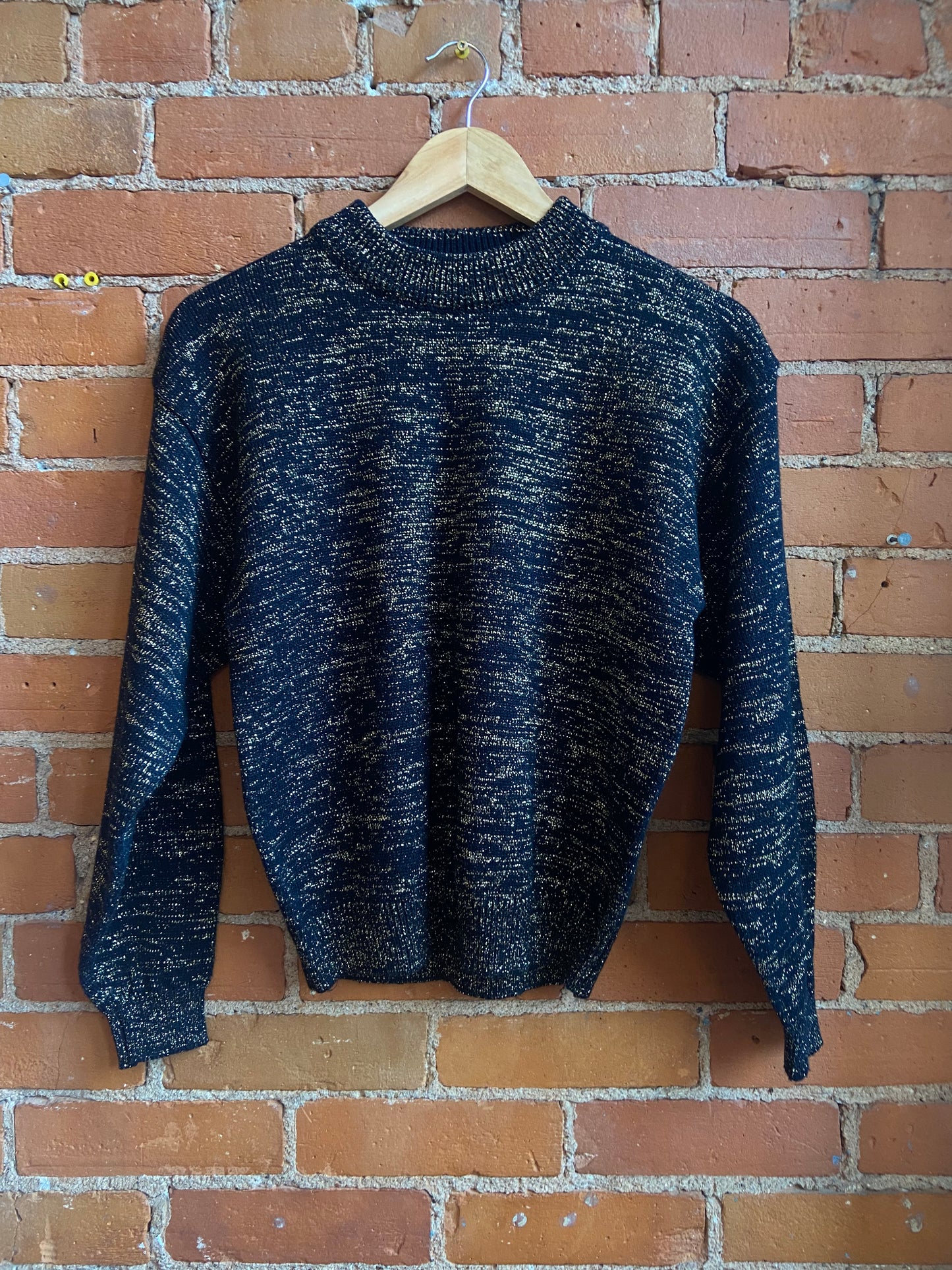 1980s Au Courant Black and Gold Sparkly Sweater
