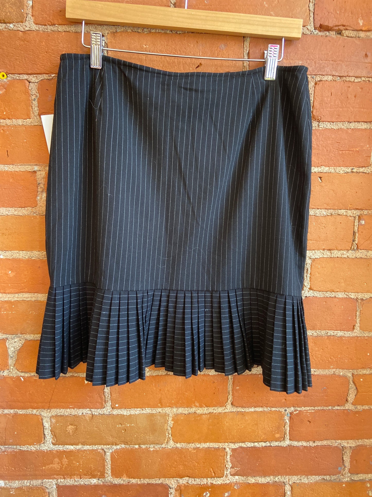 Black Pinstripe Skirt With Pleated Bottom