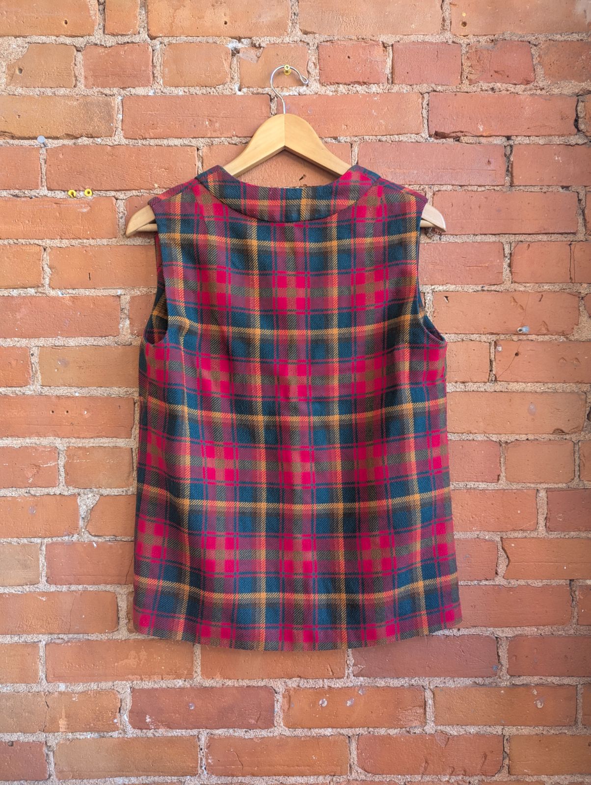 1970s Red, Green and Yellow Plaid Vest