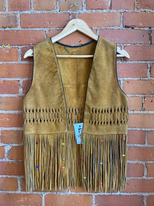 Suede Vest with Fringe & Beads