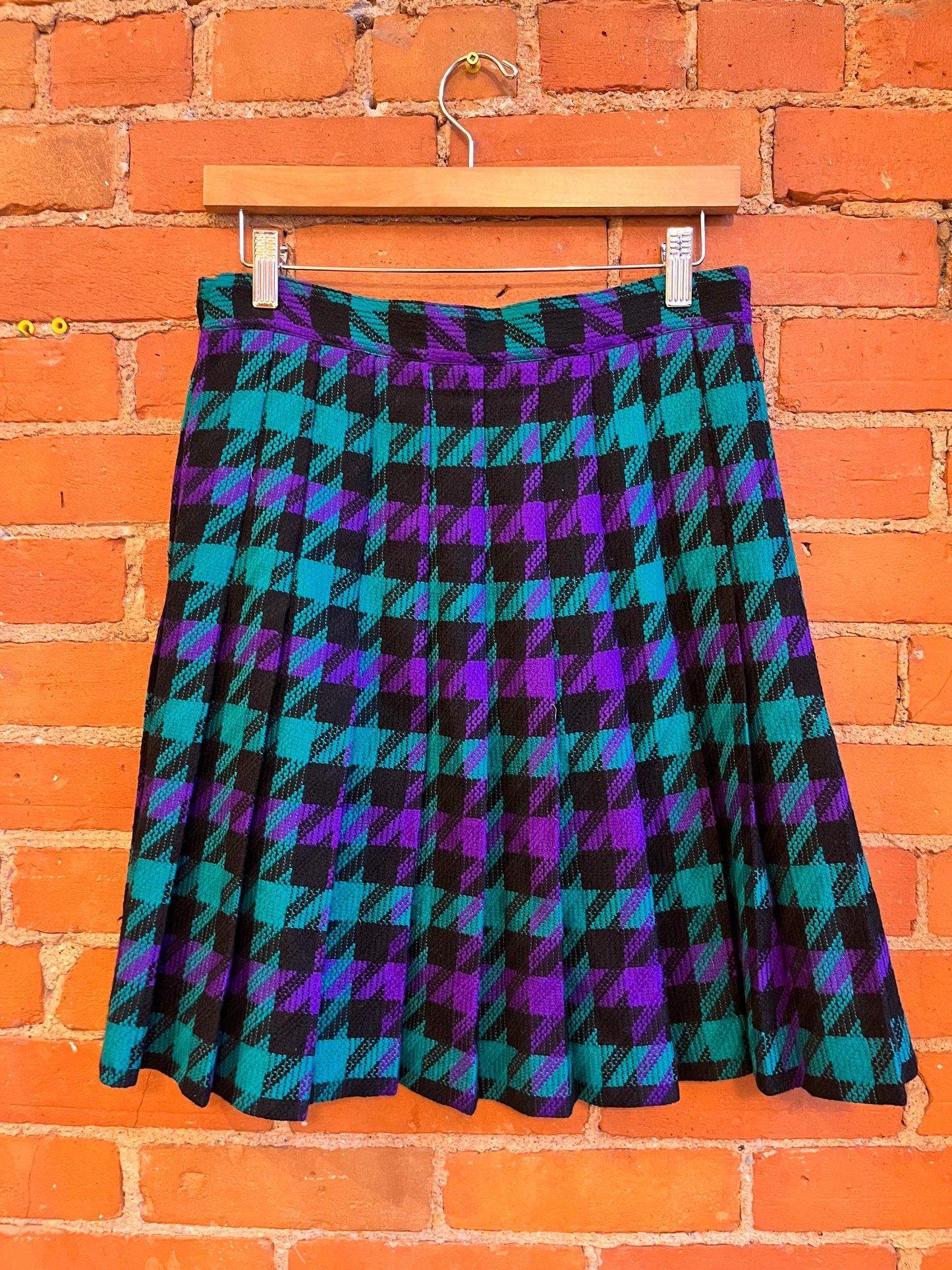 Purple/black/green Pleated wool Skirt