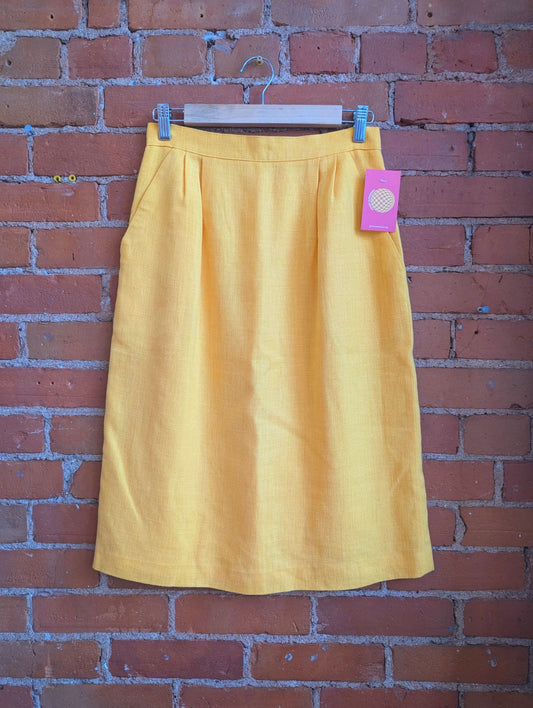 1980s Bright Yellow Pencil Skirt With Button Details