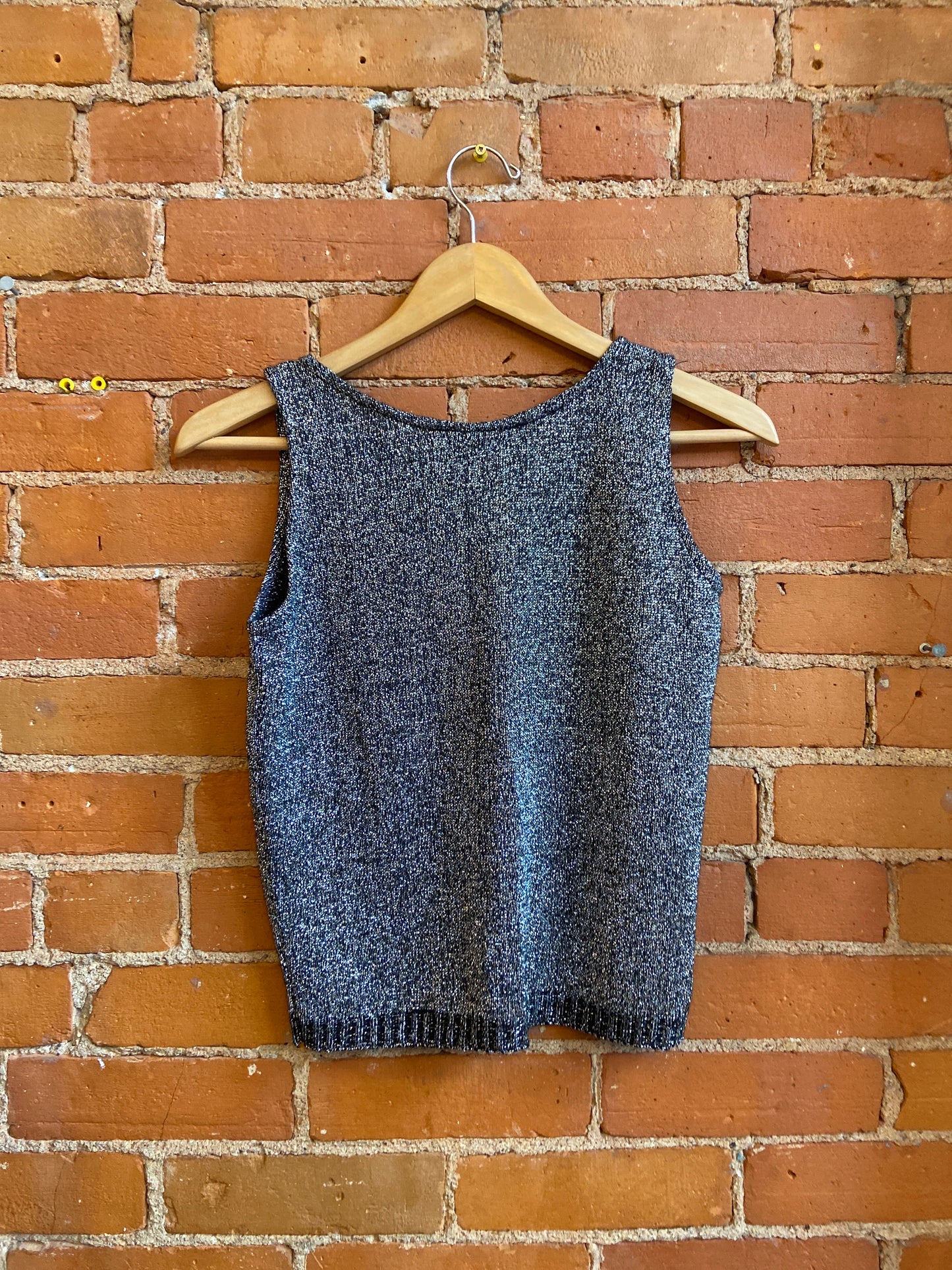 1980s Grace Silver and Black Sparkly Knit Tank Top