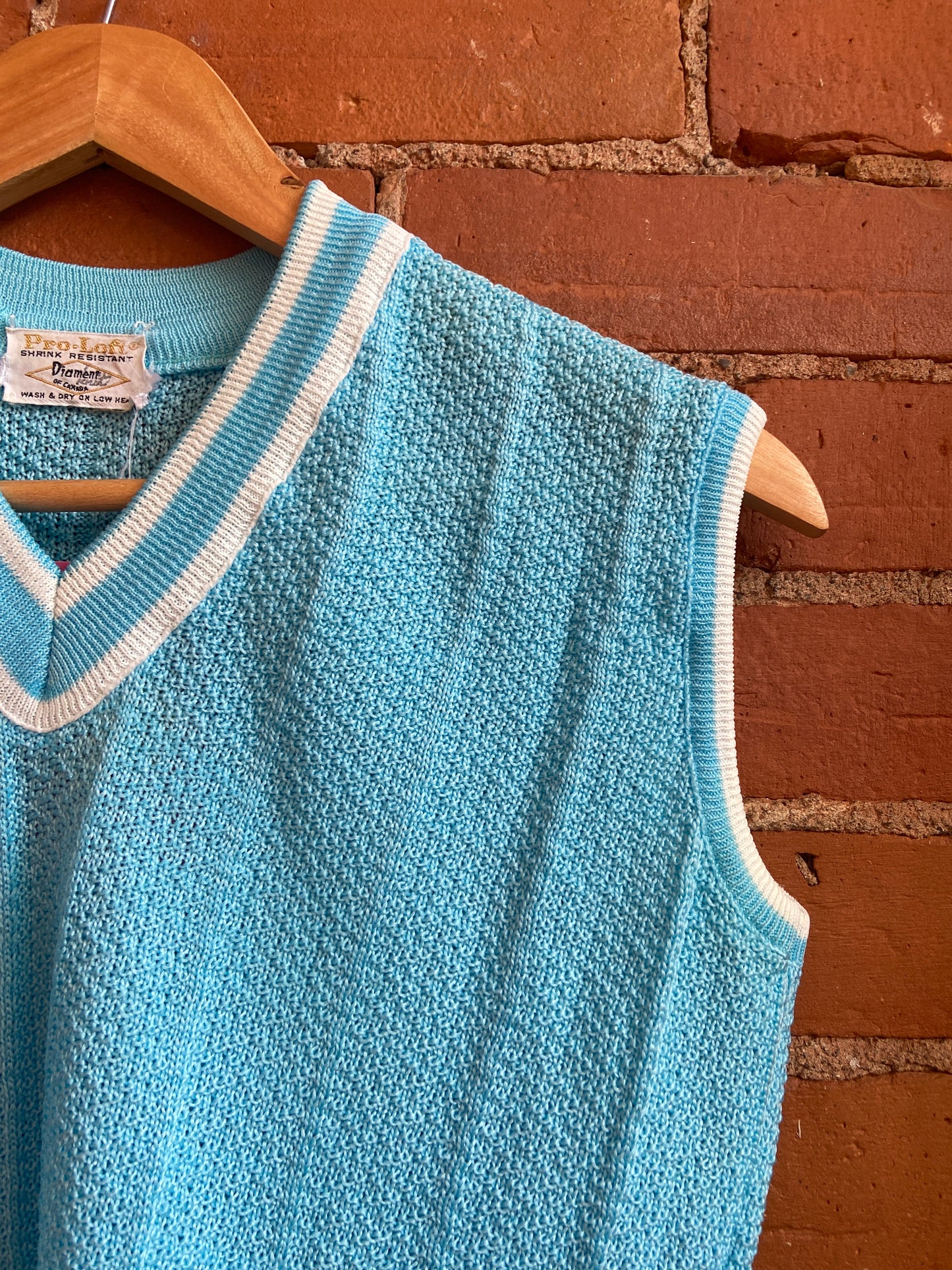 1970s Diament of Canada Blue Lightweight Sweater Vest With White Striped Accents
