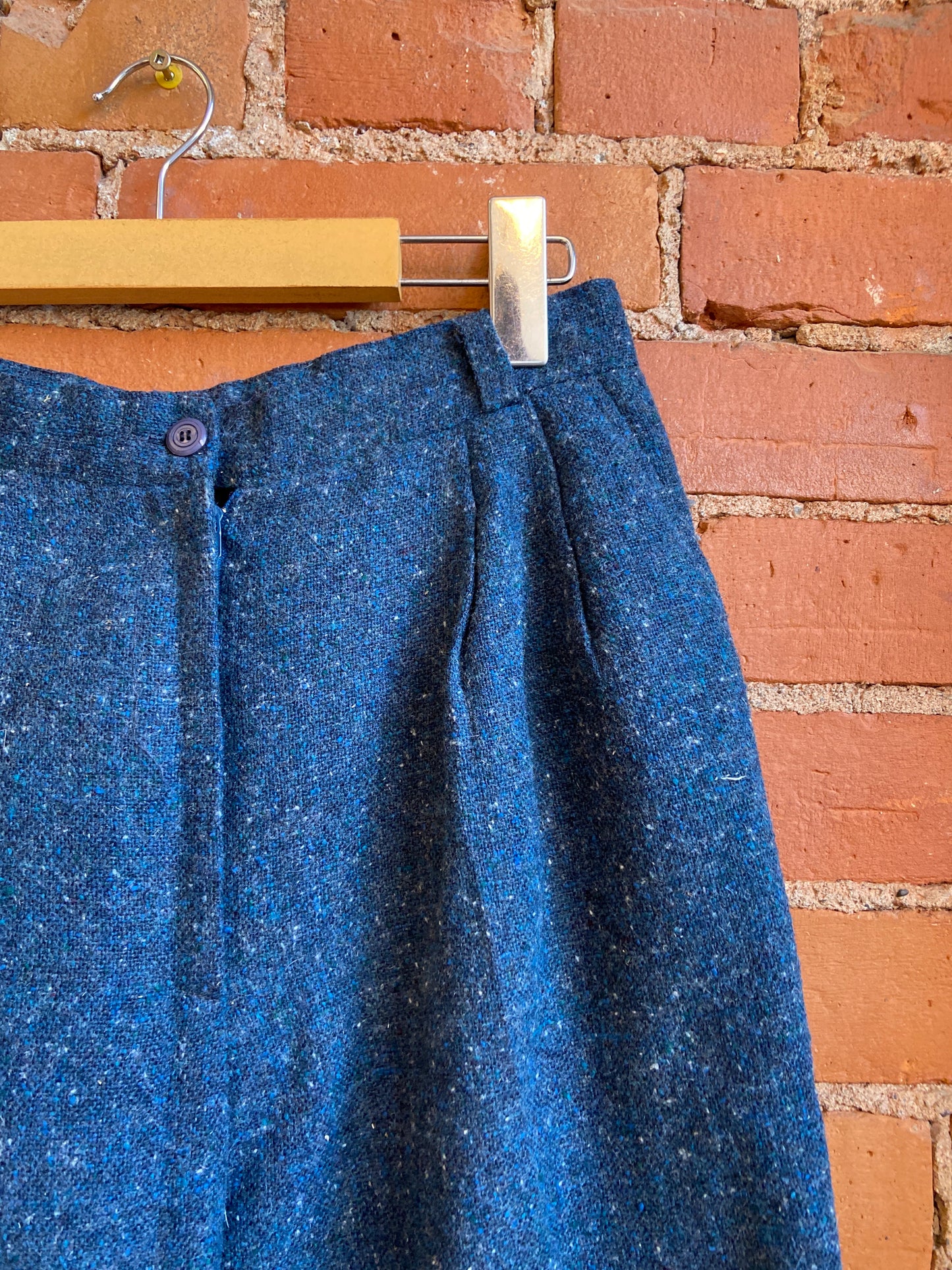 1980s Petite Profil Blue Tweed Straight Leg Pants