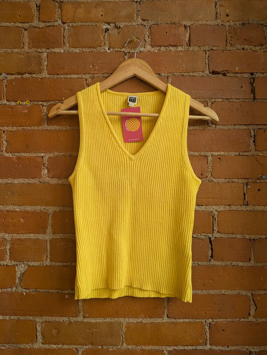 1990s Smart Set Yellow Ribbed V-Neck Tank Top