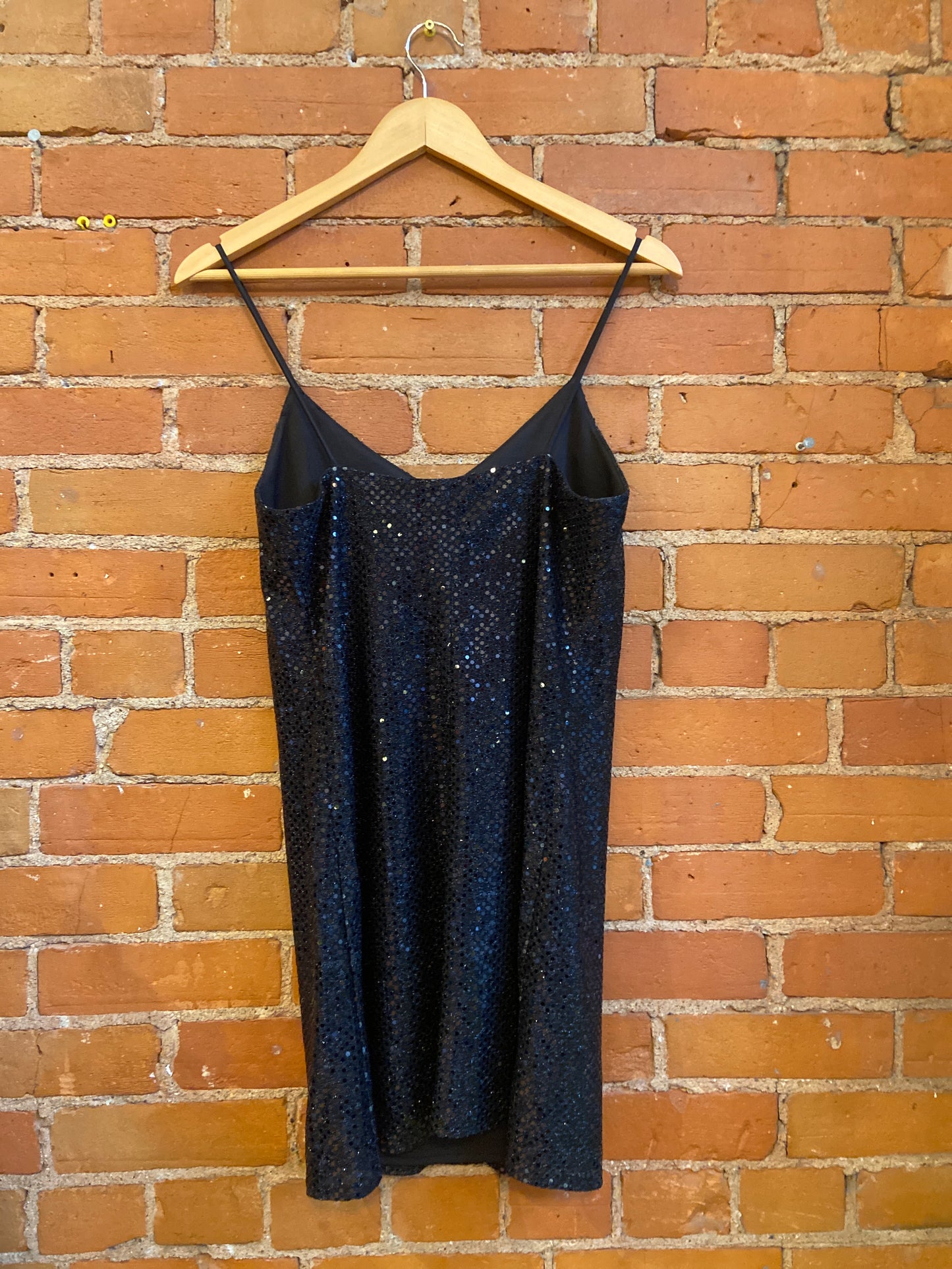 1990s All That Jazz Black Sequined Spaghetti Strap Mini Dress