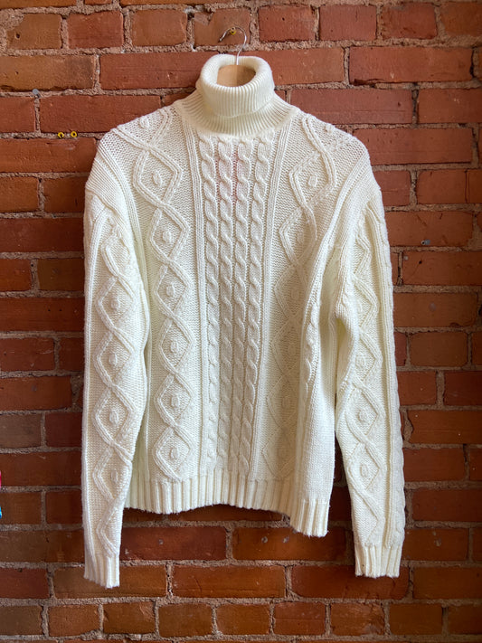 Cream Coloured Cable Knit Turtleneck Sweater
