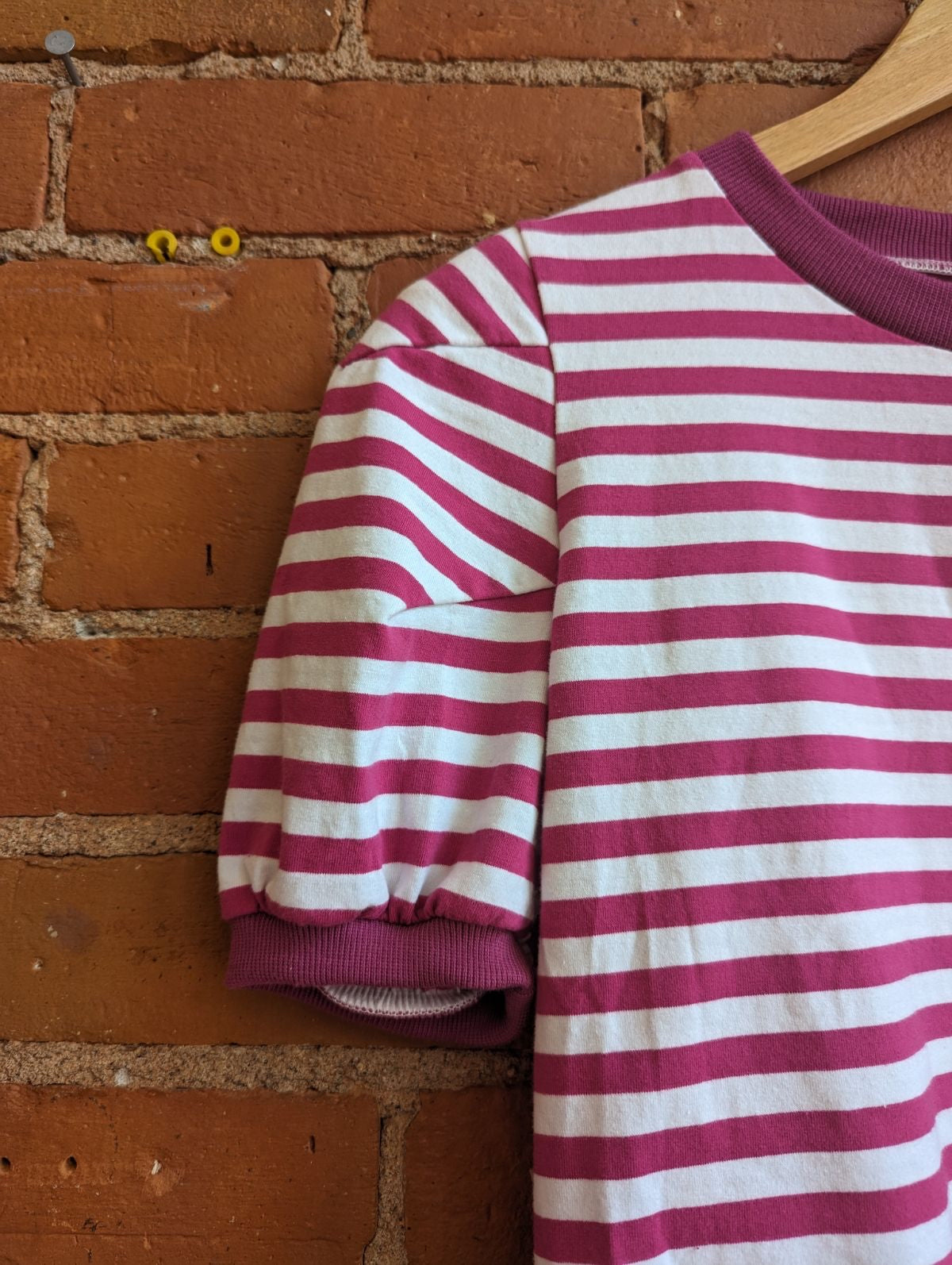 80s Pink & White Striped T-Shirt With Shoulder Pads