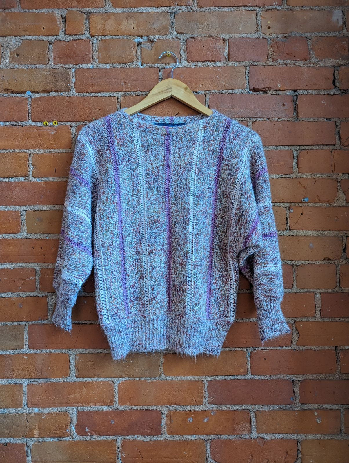 1980s Impromptu Purple and White Marled Knit Sweater