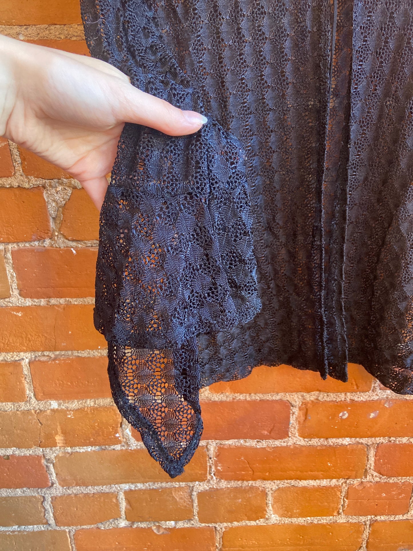 1990s Black Pelican Cove Cardigan With Tie Closure and Witchy Sleeves