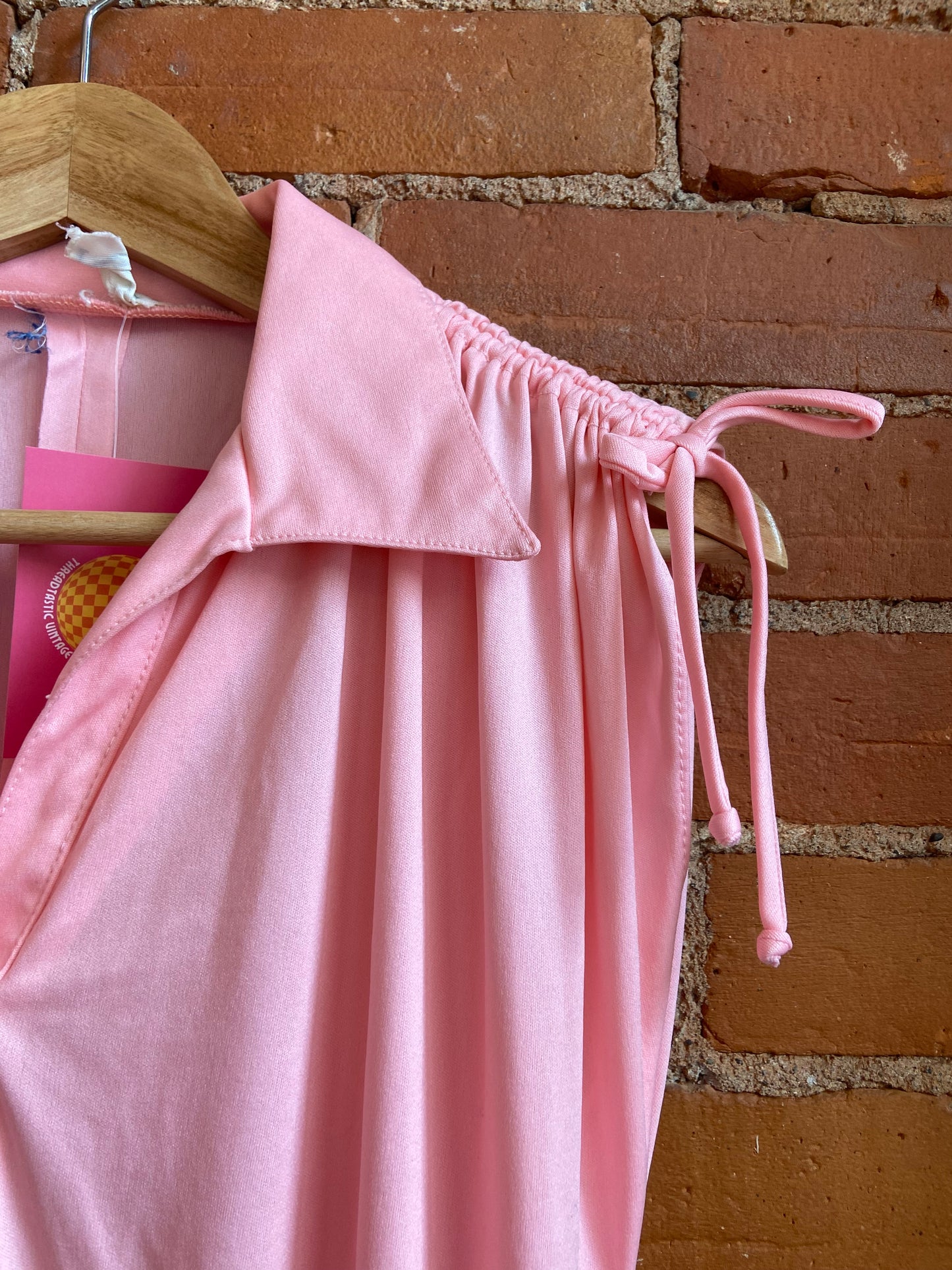 1970s Nancy G Baby Pink Midi Dress With Flower Accents