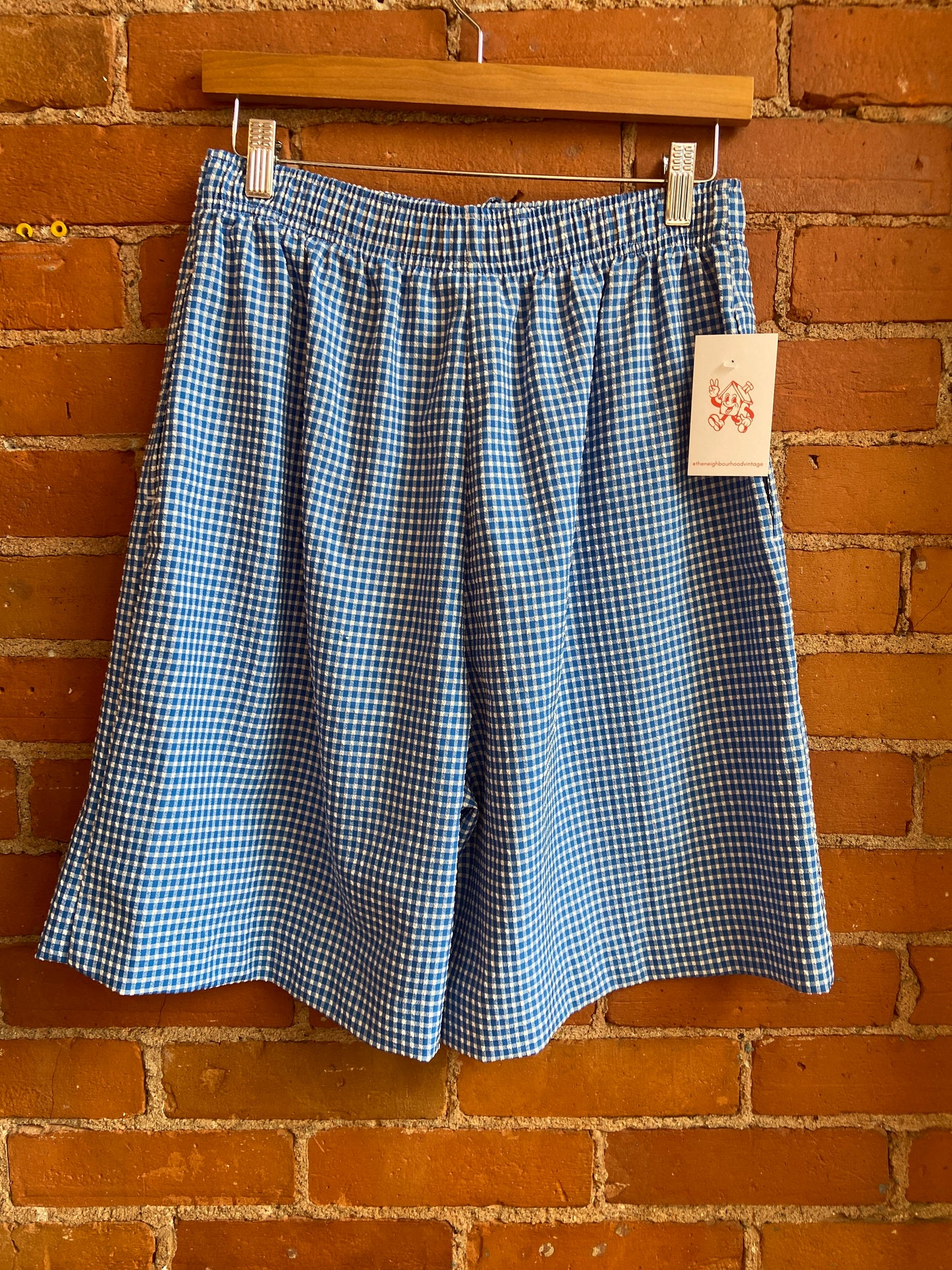 Blue Gingham Elasticized Waist Shorts