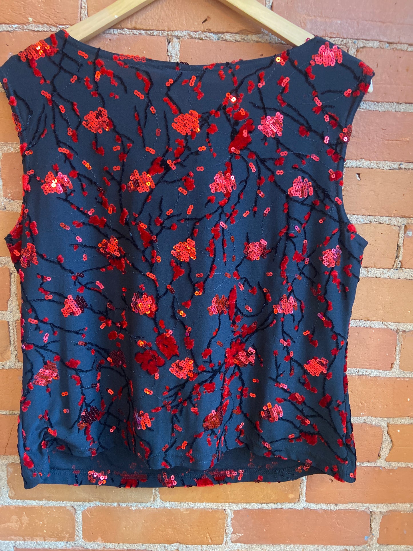 Black & Red Embellished Cowl Neck Tank