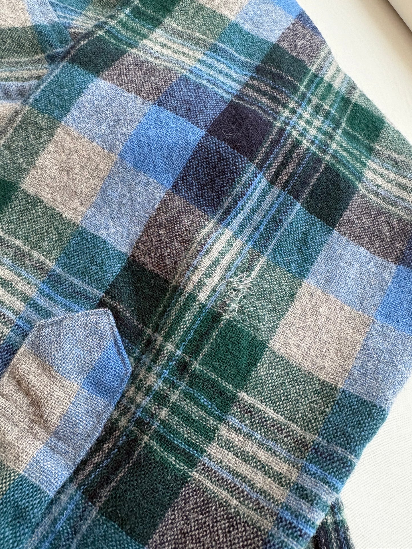 *Blue Plaid Wool Flannel Button-Up
