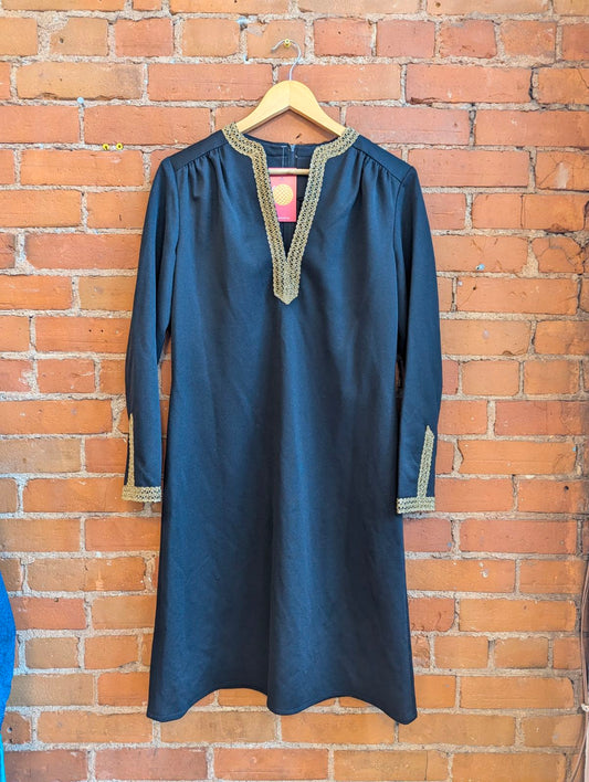 1960s Black Tunic Dress With Gold Sparkly Accents