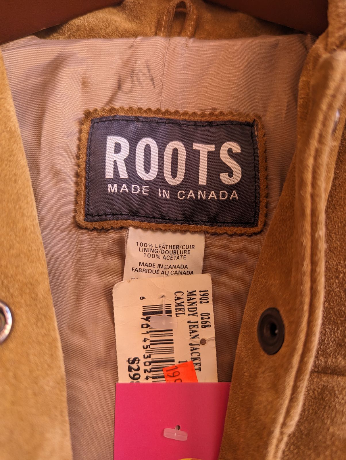 1990s Roots Brand New With Tags Tan Suede Jacket