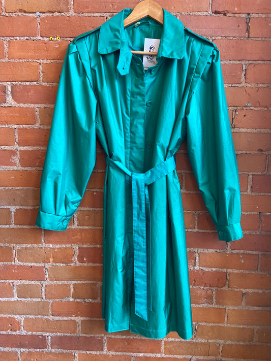 80’s Teal Green Trench Rain Coat