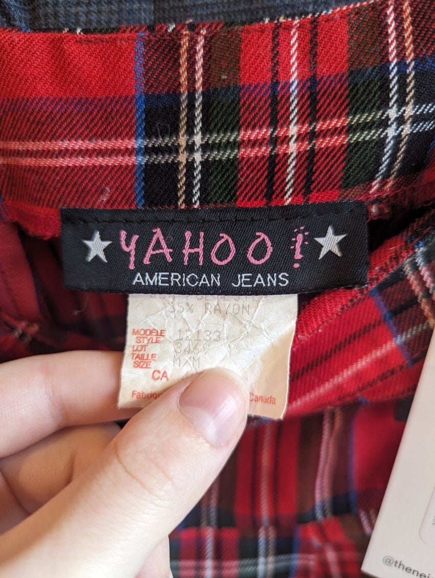 1990s or Y2K Yahoo Jeans Red Plaid Pleated Mini Skirt