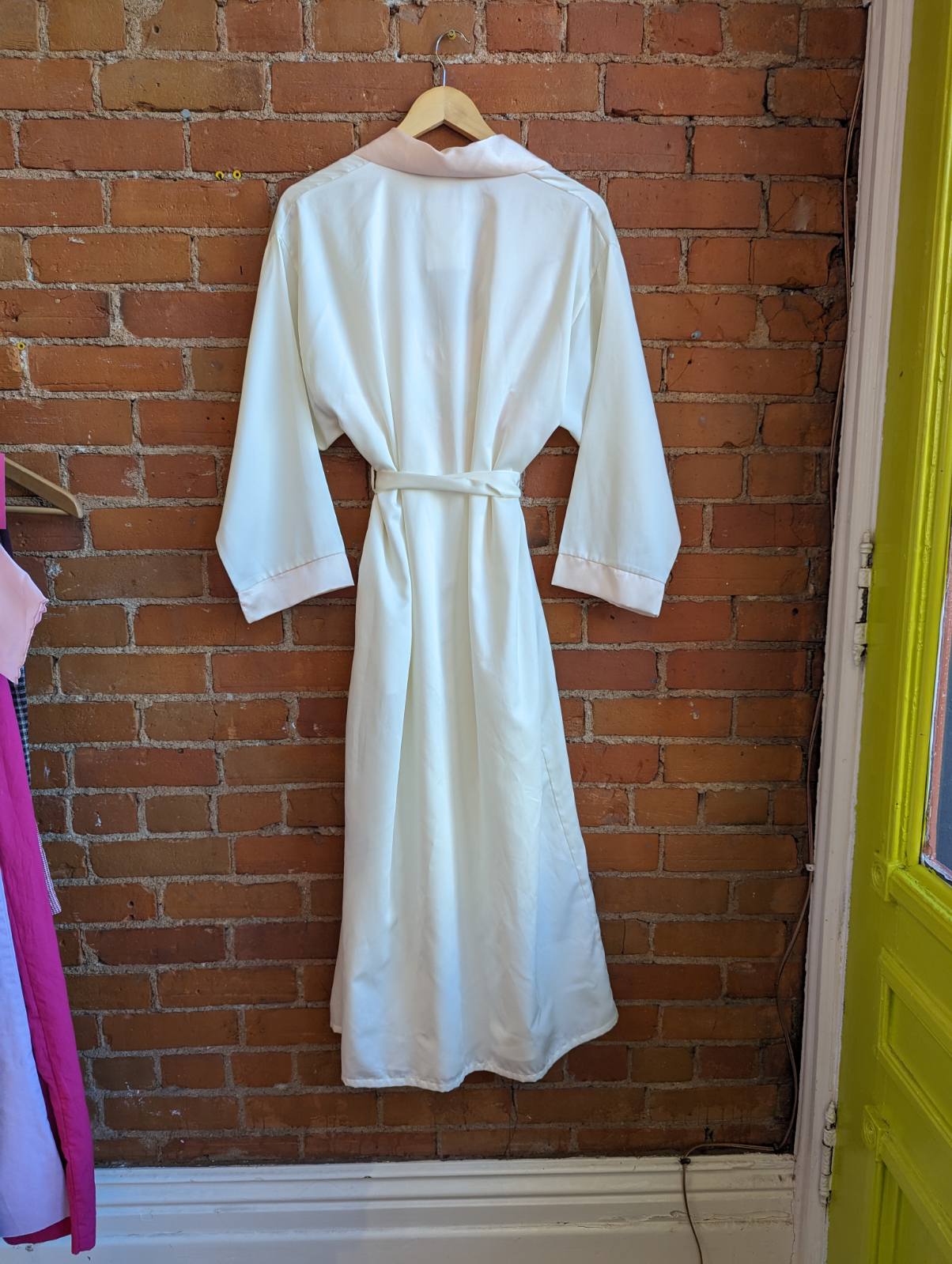 1990s Clasilk Cream and Baby Pink Butterfly Slip Dress and Robe Set