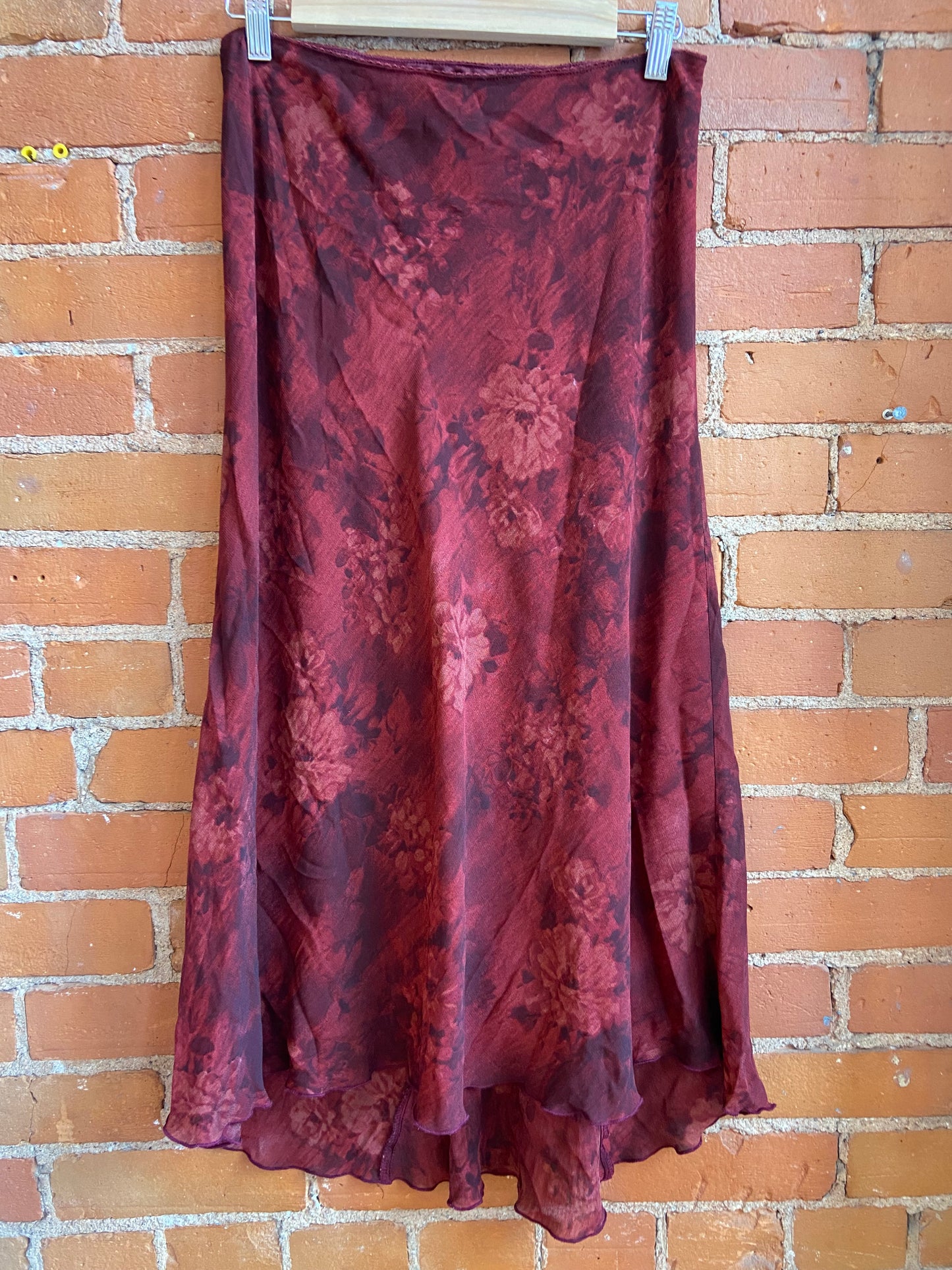 Deep Burgundy Flowy Floral Skirt