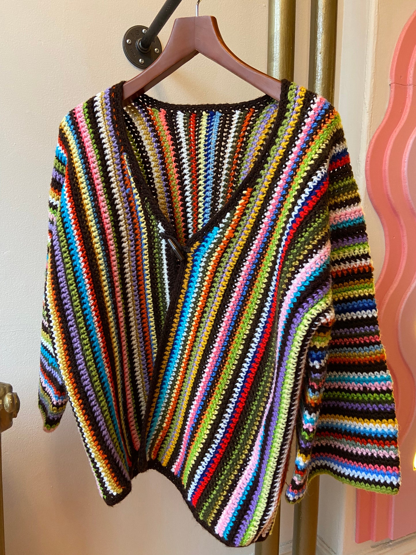 Hand Knit Multicoloured Open Cardigan